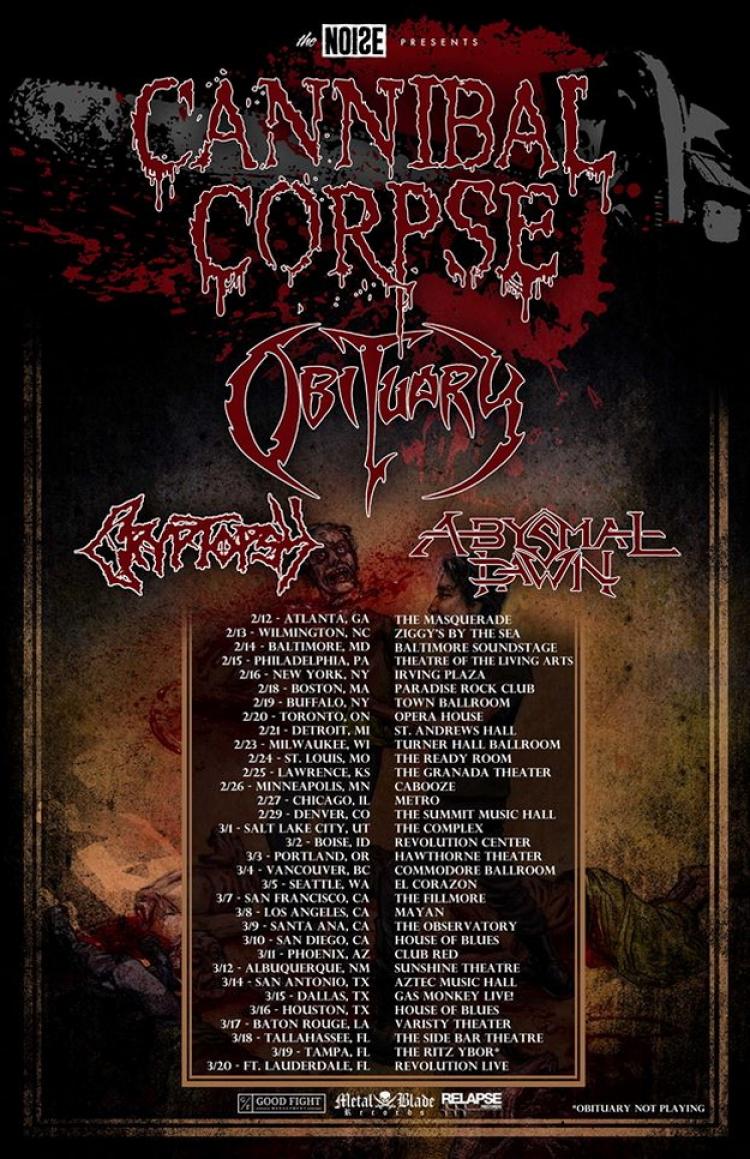 Cannibal Corpse North American Tour 2016 poster
