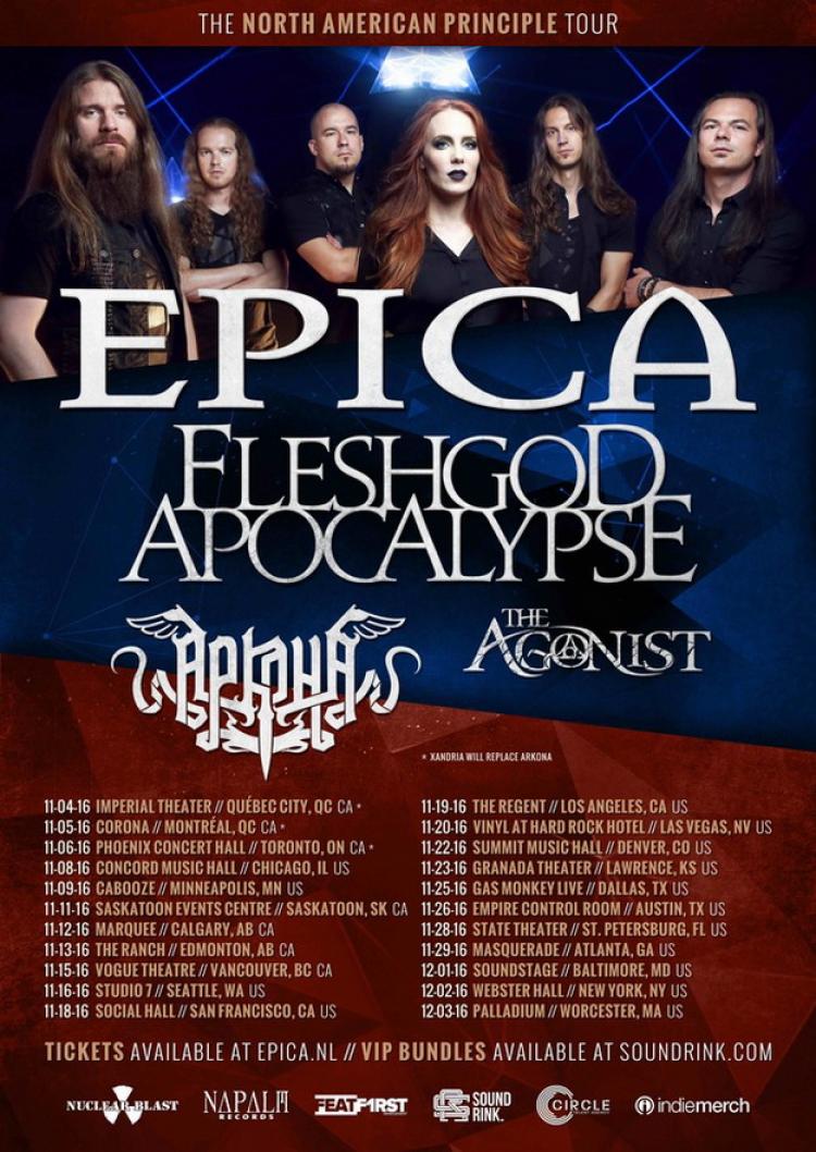 Epica The North American Principle Tour 2016 poster