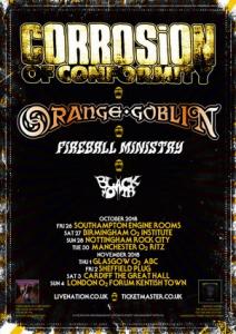 Corrosion Of Conformity & Orange Goblin UK Tour 2018 poster
