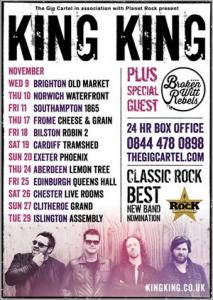 King King November 2016 UK Tour poster