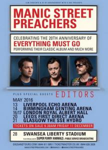 Manic Street Preachers UK live dates 2016 poster